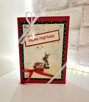 5er - Set Weihnachtskarten inkl. Verpackung - Rentiermama mit Baby